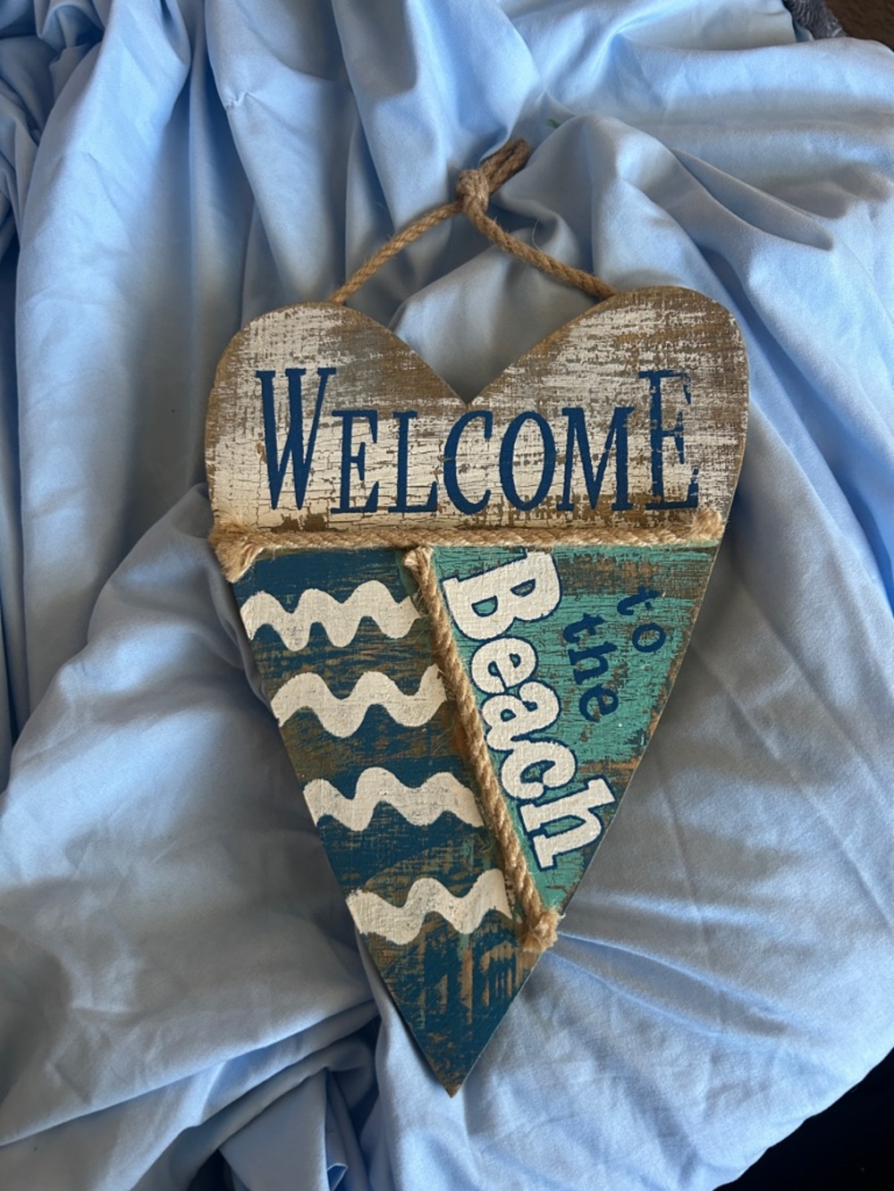 Welcome to the Beach Heart Wall Hanging - Coastal Sign